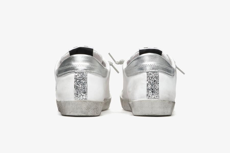 SNEAKERS ONE STAR PELLE BIANCA-DETTAGLI GLITTER ARGENTO 