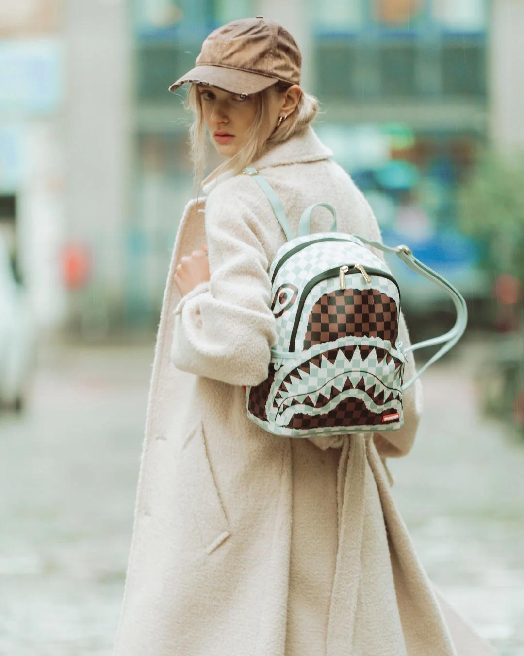 CREAM BROWN TEAR CHECK SAVAGE BACKPACK 910B8291NSZ/CHECK SPRAYGROUND