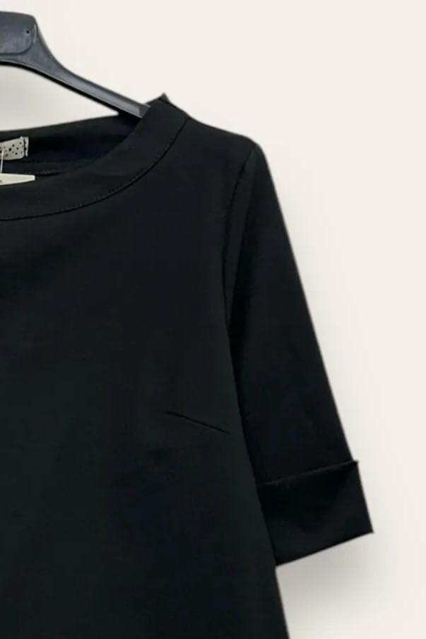 Blusa girocollo punto milano, spacchi ai lati CH-10844/Nero LOVEme