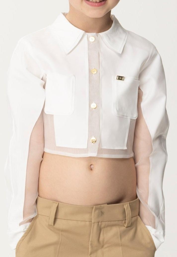 CAMICIA CON TRASPARENZE E PLACCHETTA NERO EFCA228 0 JT001/0000 ELISABETTA FRANCHI La Mia Bambina