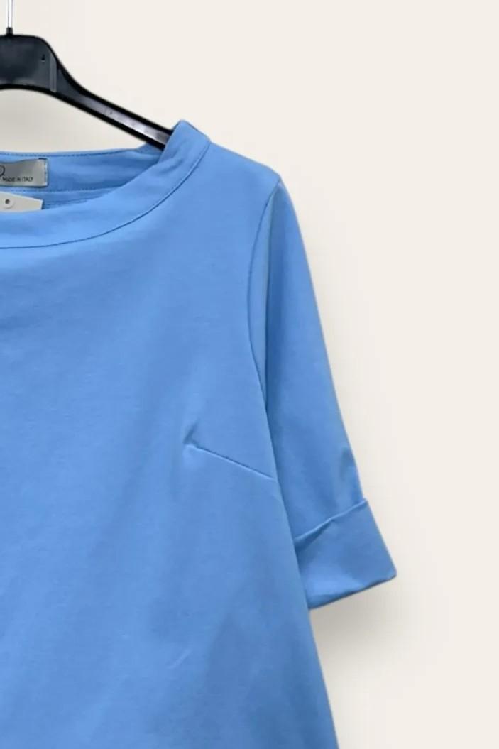 Blusa girocollo punto milano, spacchi ai lati CH-10844/Azzurro LOVEme