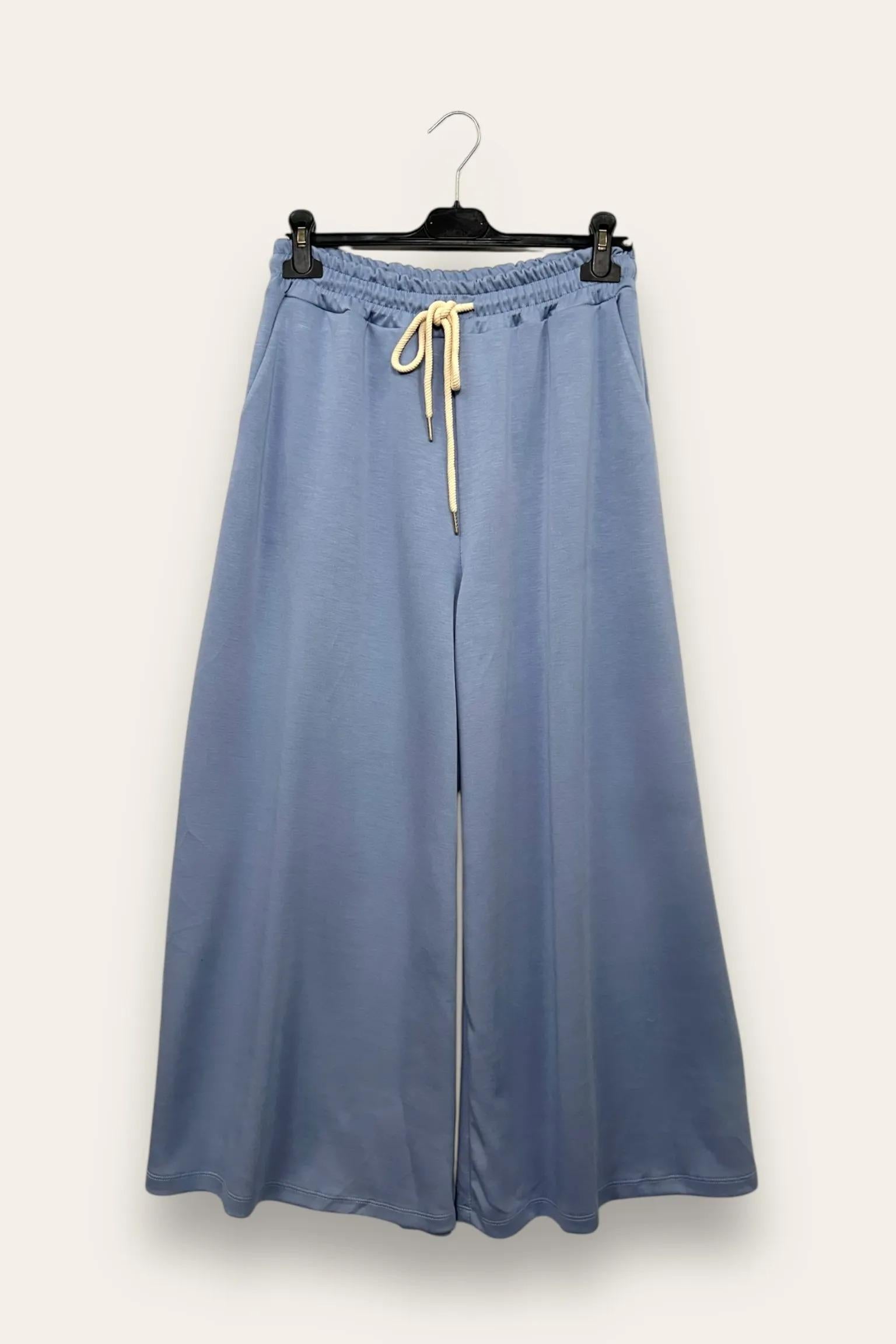 Pantalone a palazzo in scuba con coulisse CL-10671-CL-2953/Azzurro LOVEme