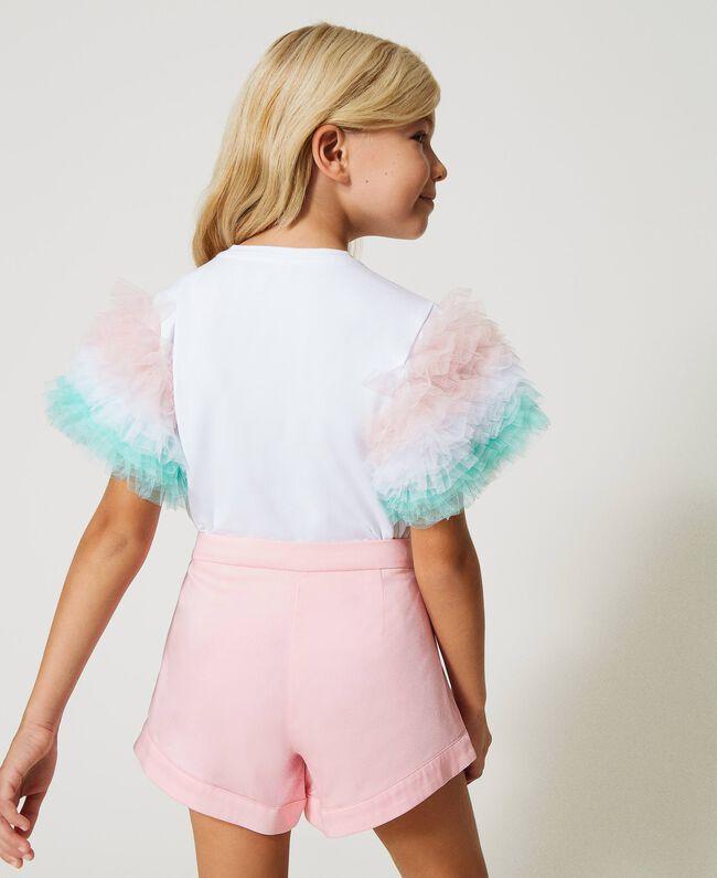 T-SHIRT IN JERSEY C/MANICHE IN TULLE SFUMATO 