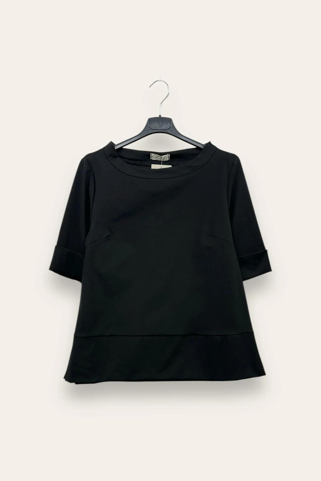 Blusa girocollo punto milano, spacchi ai lati CH-10844/Nero LOVEme