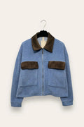 Furry jacket with velvet collar and pockets