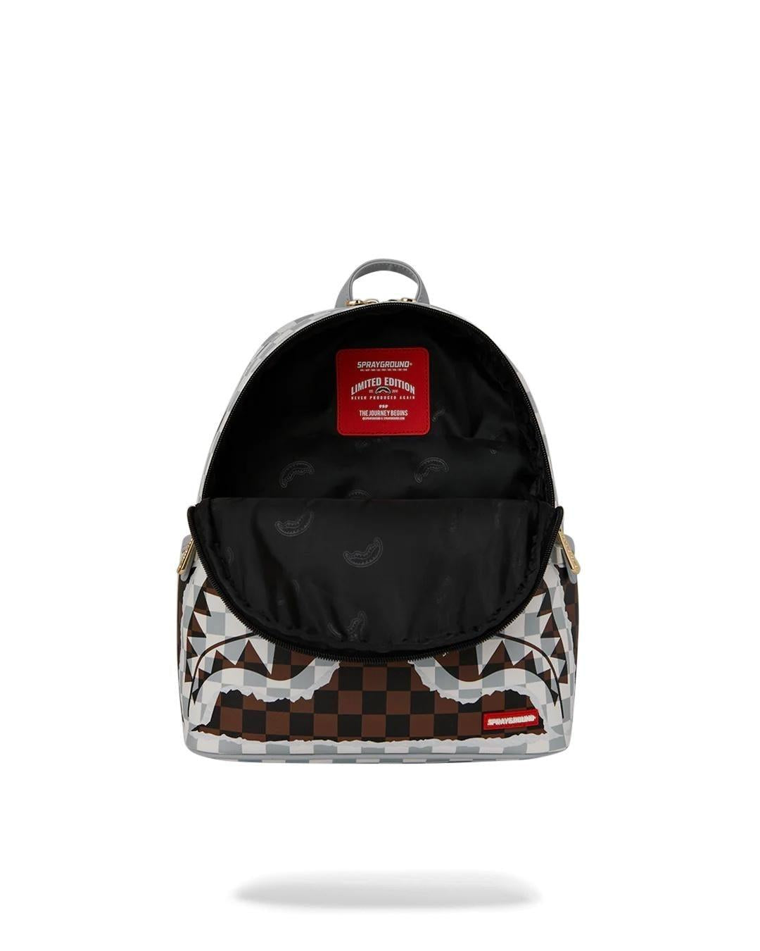 CREAM BROWN TEAR CHECK SAVAGE BACKPACK 910B8291NSZ/CHECK SPRAYGROUND