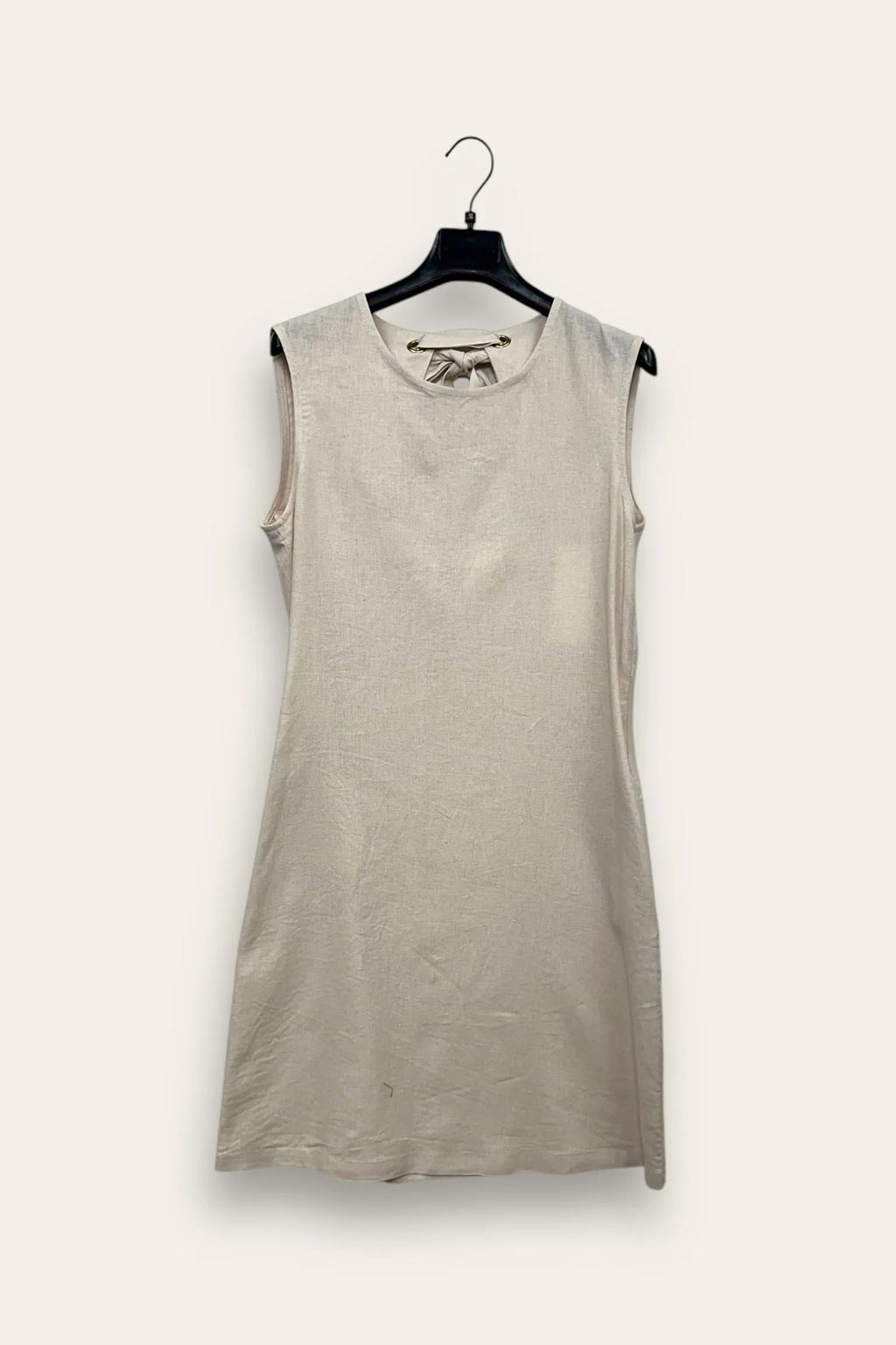 Abito tubino misto lino con fiocco dietro FA-12664/Beige LOVEme