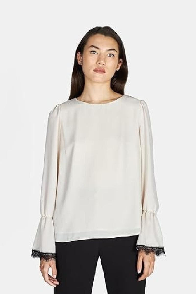 BLUSA GIROCOLLO CON PIZZO A CONTRASTO 