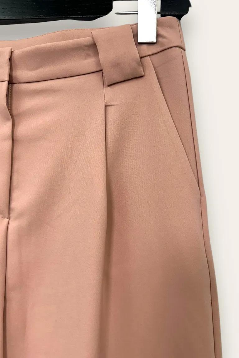 Pantalone a palazzo con pinces, zip e gancetto AM-10657-AM-8052/Rosa LOVEme