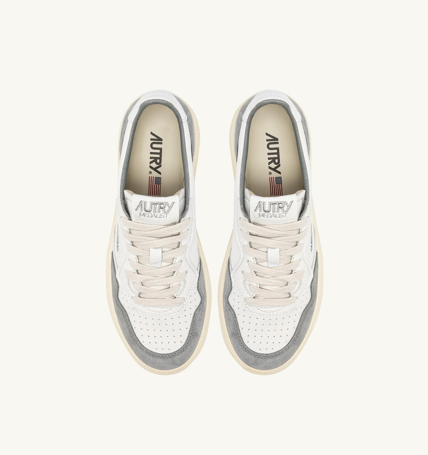 Sneakers Autry Medalist Low in pelle di capra e suede Bianco/Grigio 