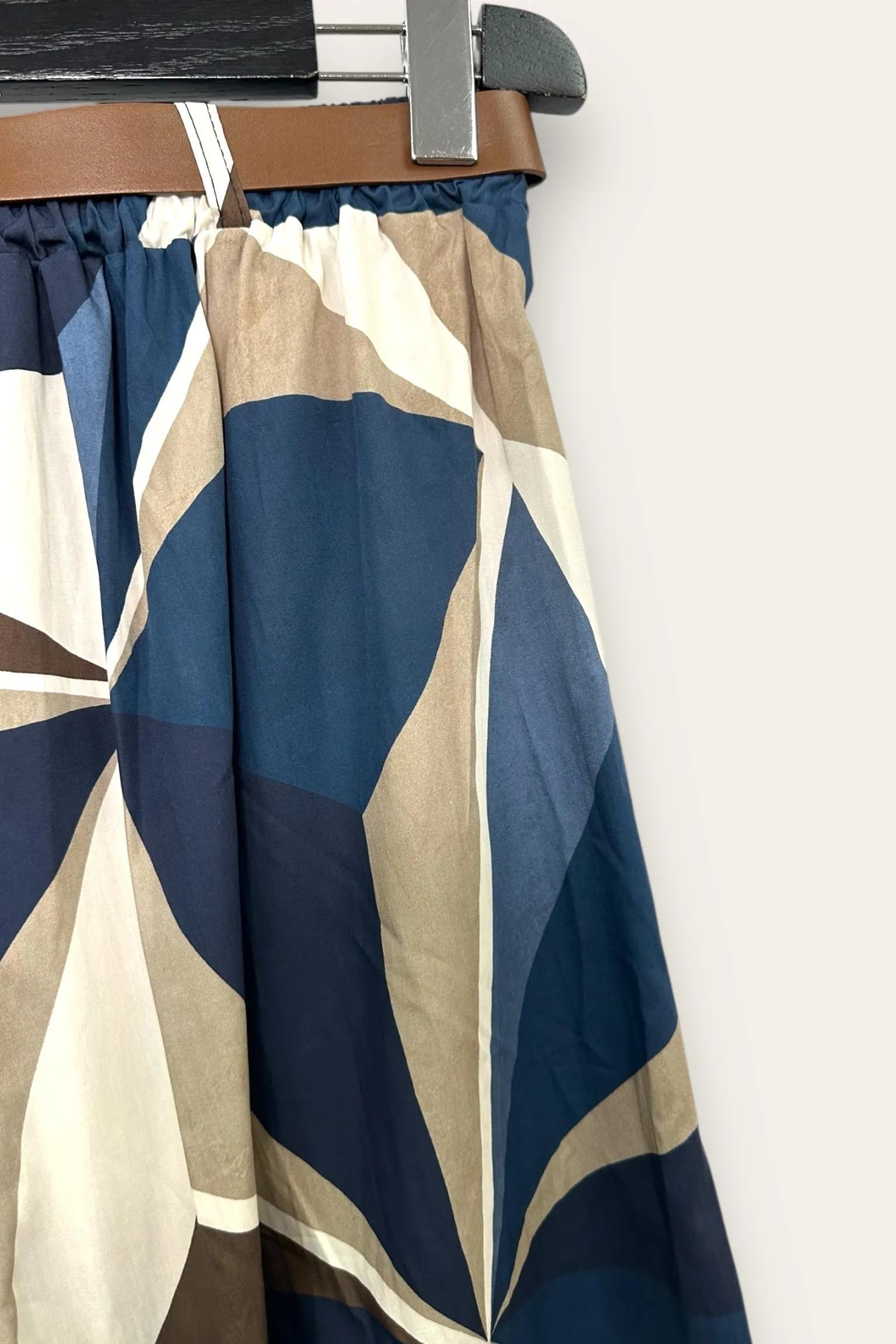 Pantagonna in fantasia geometrica, elastico retro vita CH-12869/Blu LOVEme