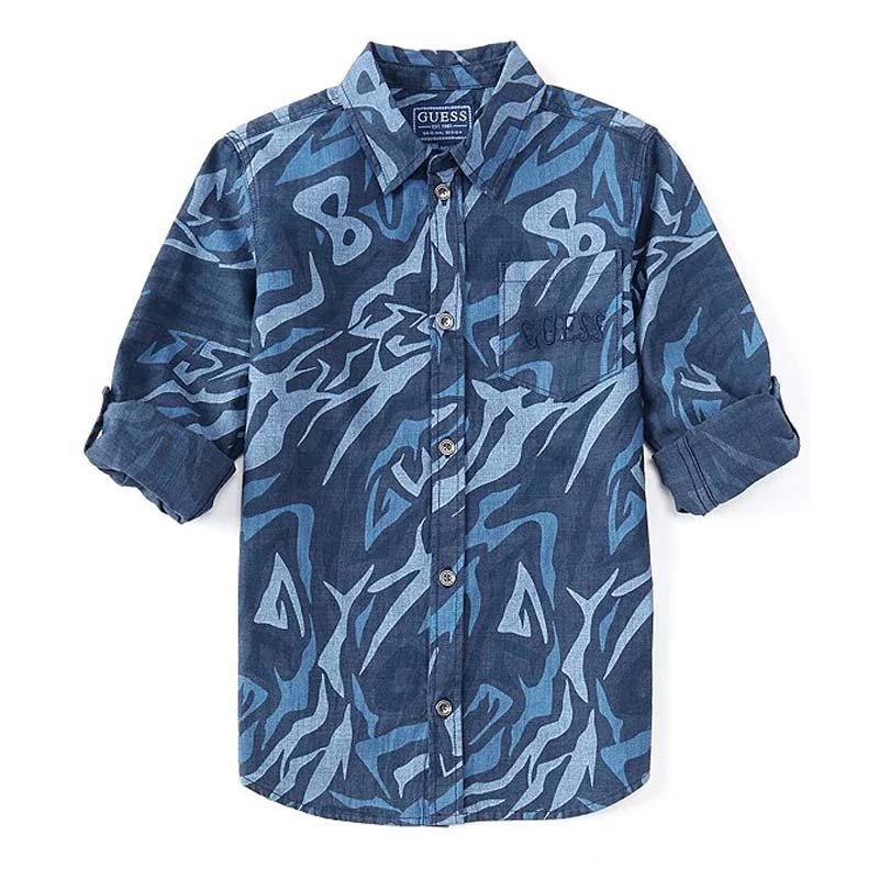 AOP INDIGO CANVAS ADJ.LS SHIRT 