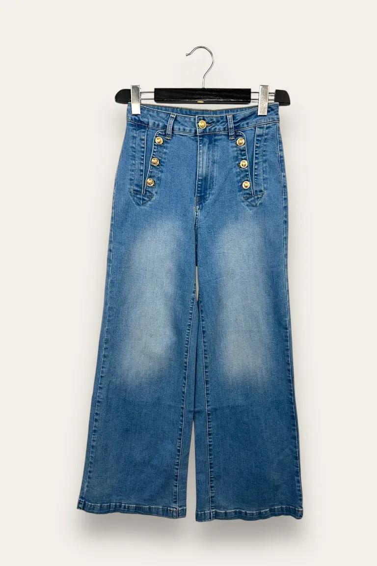 Jeans a palazzo con bottoni a gioiello frontali TD-10715/Blue Jeans LOVEme