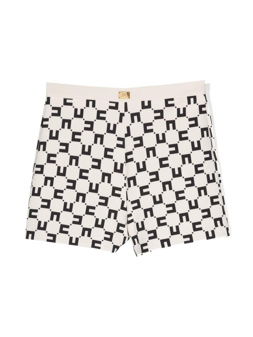 SHORTS DOPPIO CREPE STAMPA LOGO CUBICO BURRO/NERO EFBE062 0 GA008/D027 ELISABETTA FRANCHI La Mia Bambina