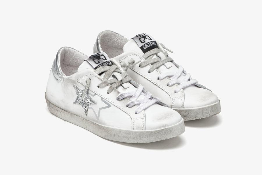 SNEAKERS ONE STAR PELLE BIANCA-DETTAGLI GLITTER ARGENTO 