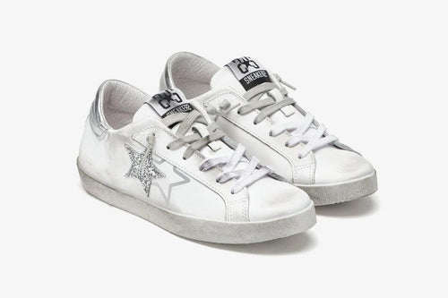 SNEAKERS ONE STAR PELLE BIANCA-DETTAGLI GLITTER ARGENTO 