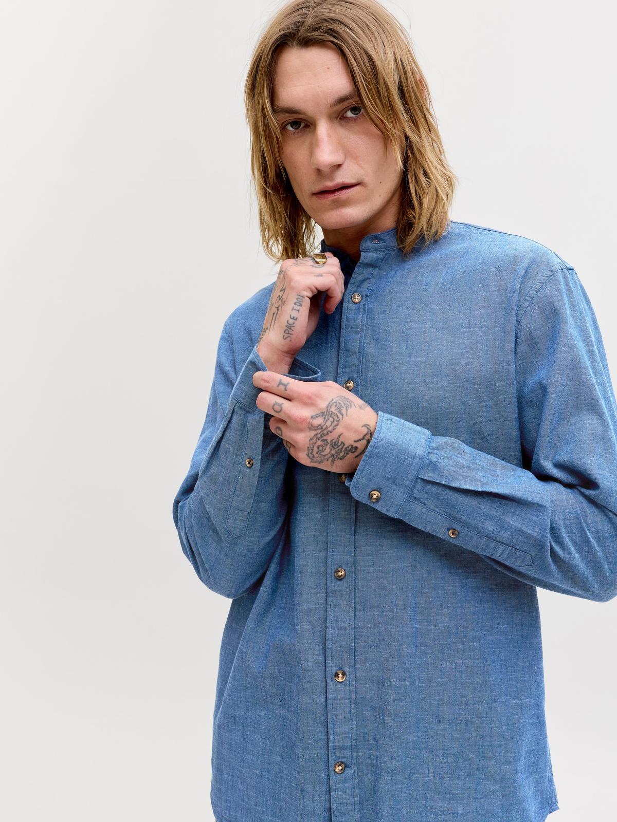 JJESUMMER LINEN BLEND BAND SHIRT L/S SN 