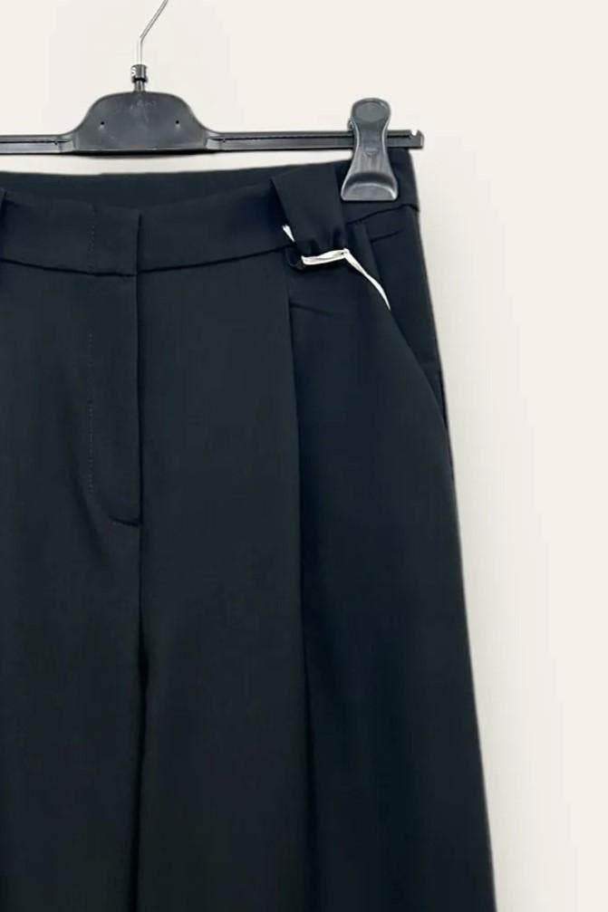 Pantalone a palazzo con pinces, zip e gancetto AM-10657-AM-8052/Nero LOVEme