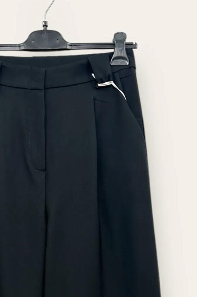 Pantalone a palazzo con pinces, zip e gancetto AM-10657-AM-8052/Nero LOVEme
