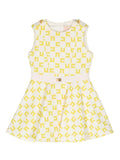 ELISABETTA FRANCHI La Mia Bambina ABITO DOPPIO CREPE STAMPA LOGO CUBICO BURRO/CEDRO
