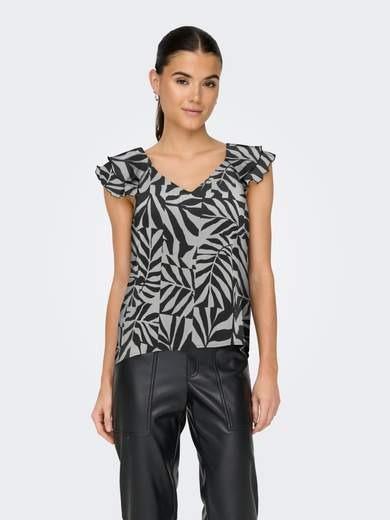 ONLASTA LIFE CAPSLEEVE V-NECK TOP WVN 15322908/Black ONLY