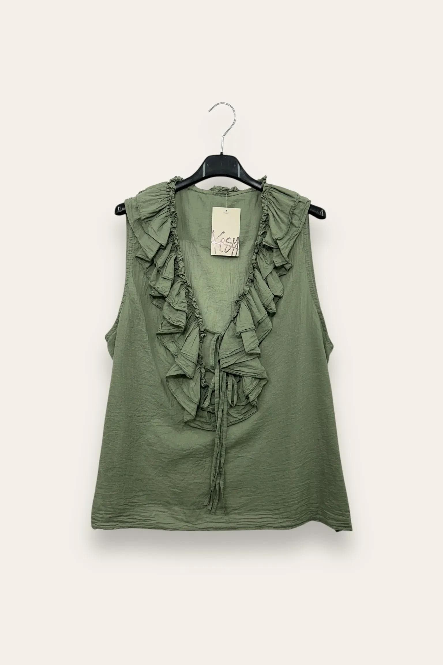 Blusa in mussola di cotone con volant davanti 