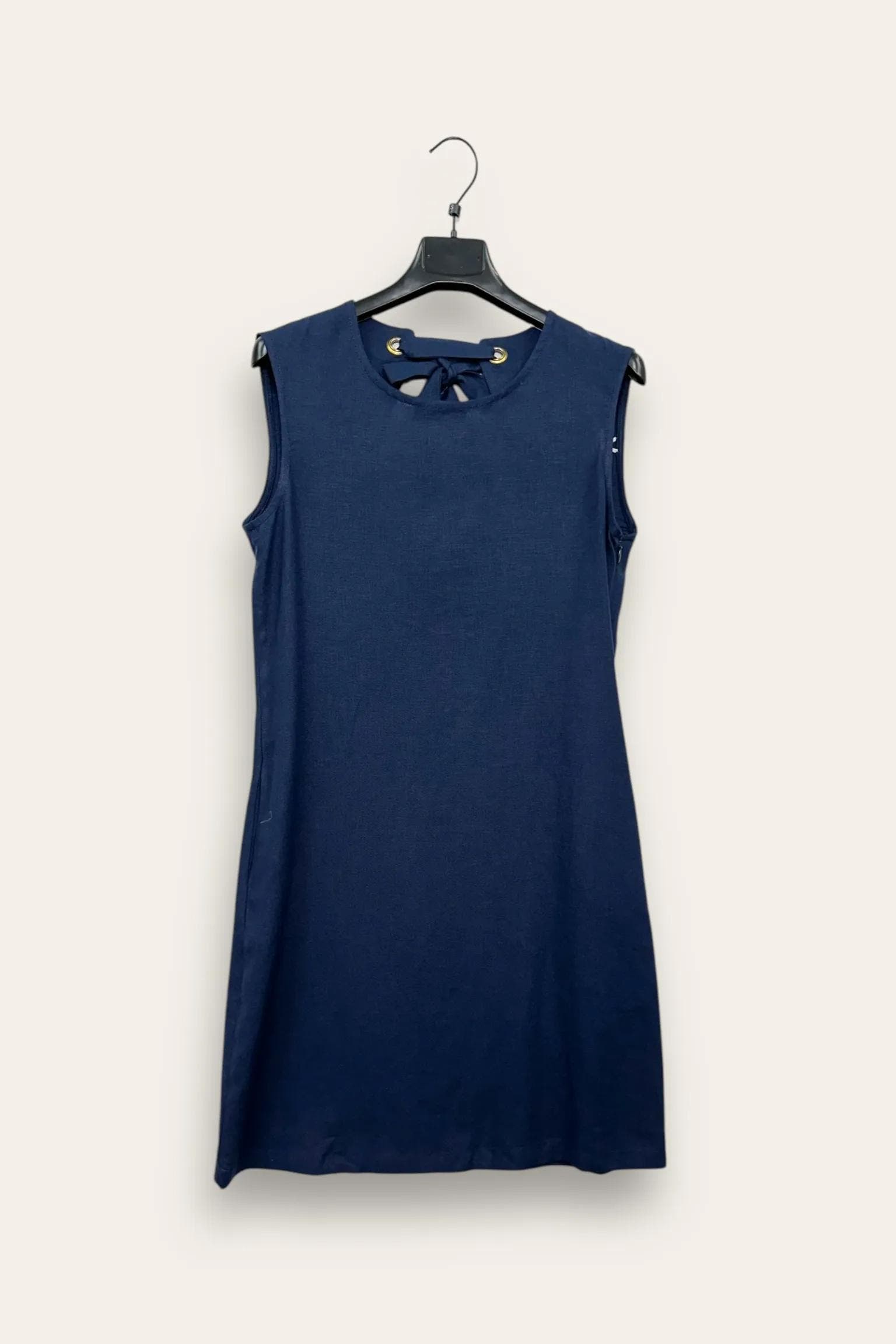 Abito tubino misto lino con fiocco dietro FA-12664/Blu LOVEme