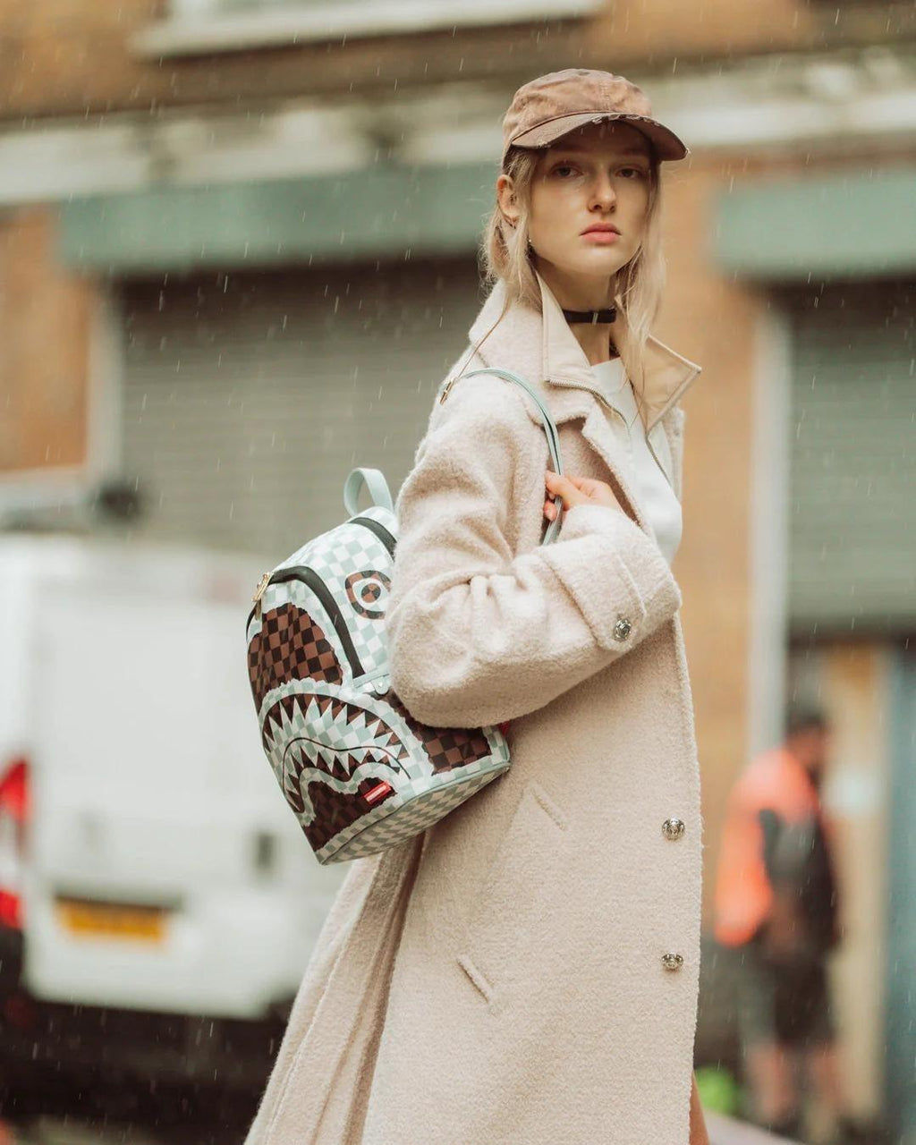 CREAM BROWN TEAR CHECK SAVAGE BACKPACK 910B8291NSZ/CHECK SPRAYGROUND