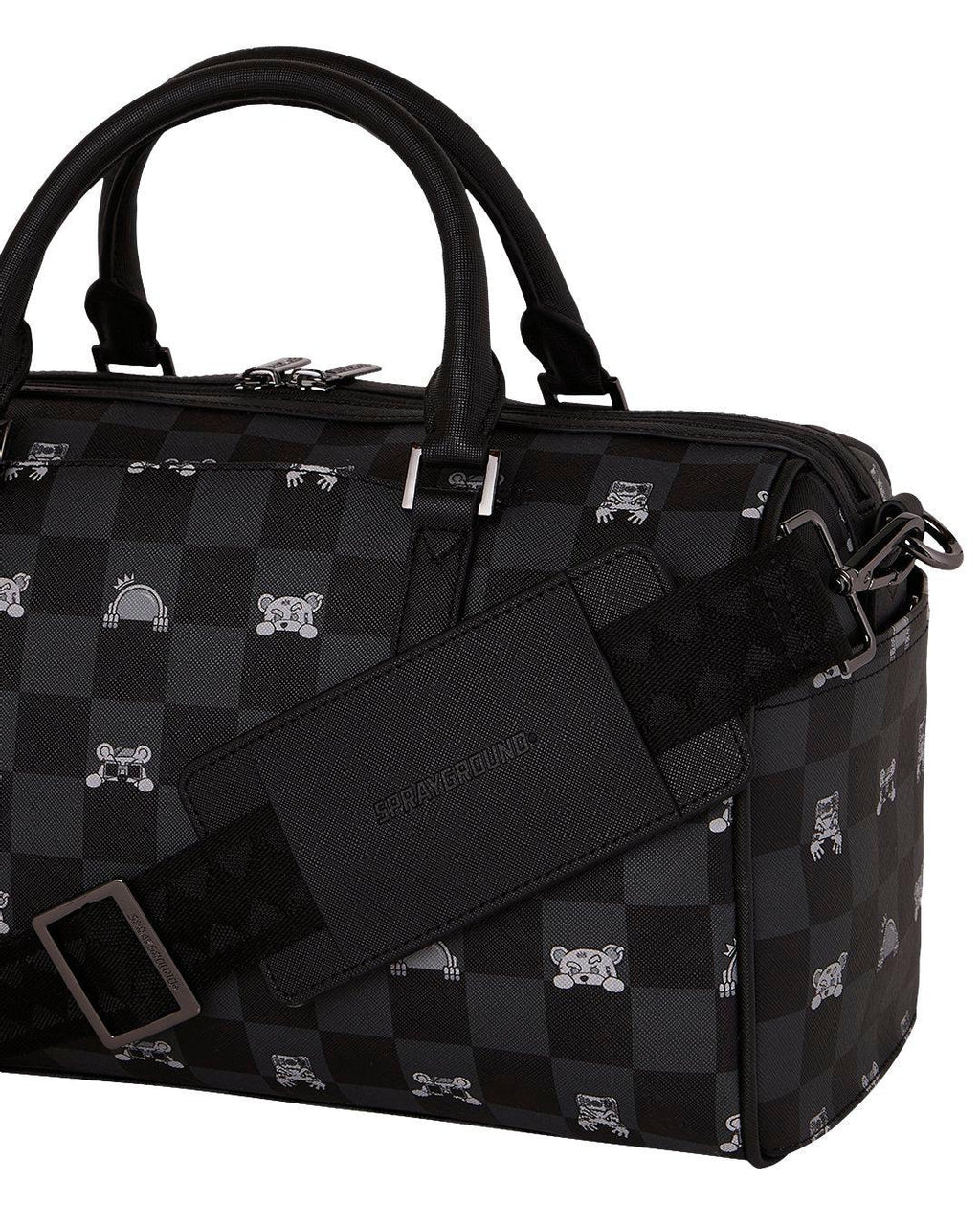 GRAY PEEKING CHARACTER CHECK MINI<BR/>DUFFLE 