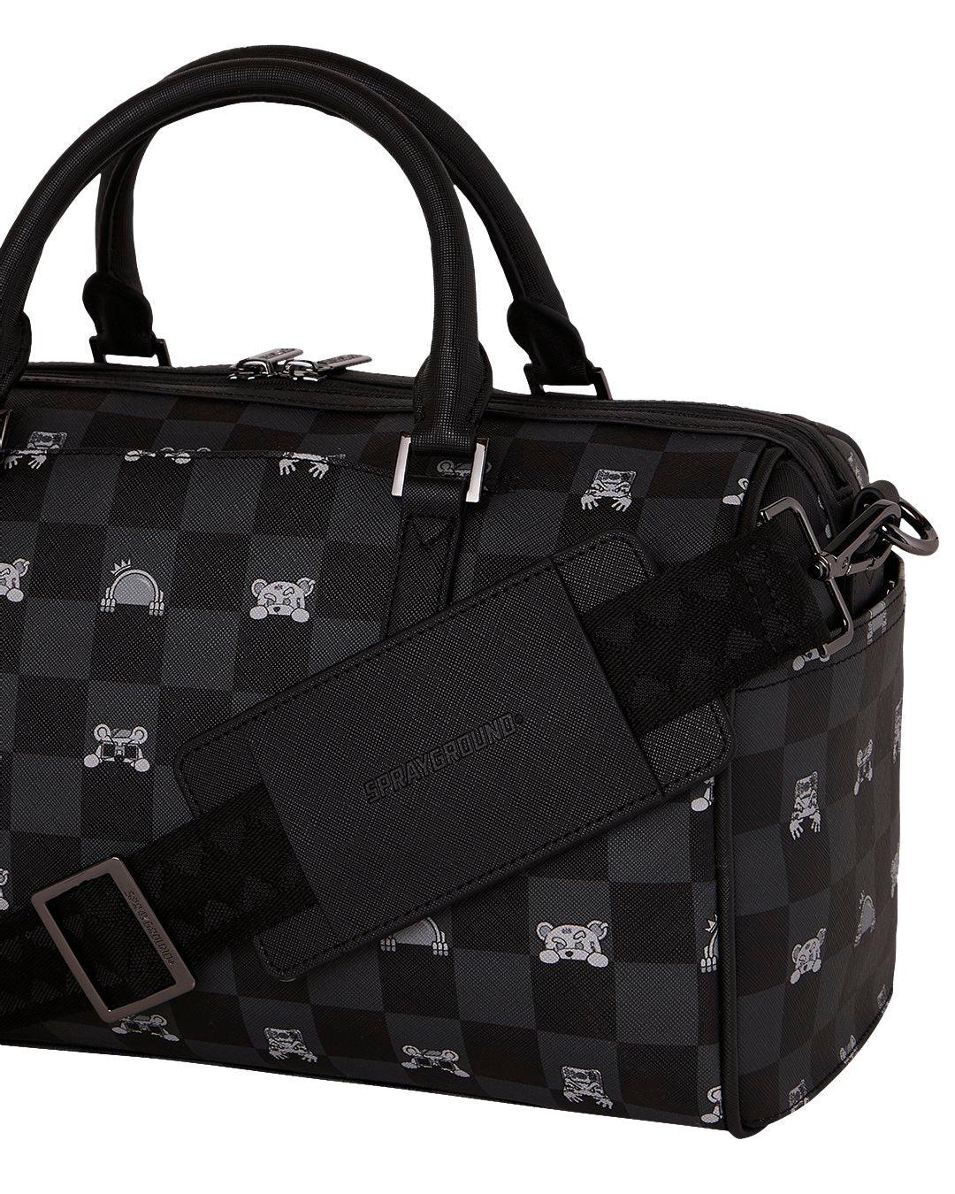GRAY PEEKING CHARACTER CHECK MINI<BR/>DUFFLE 