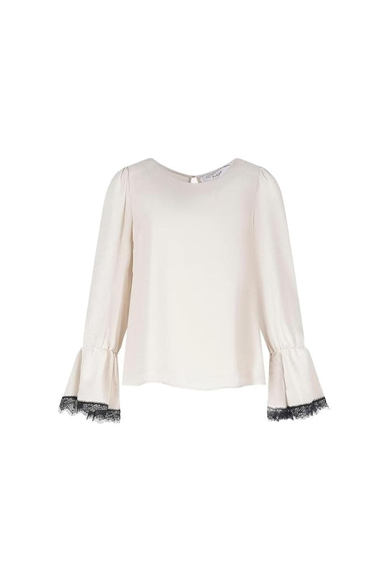 BLUSA GIROCOLLO CON PIZZO A CONTRASTO 