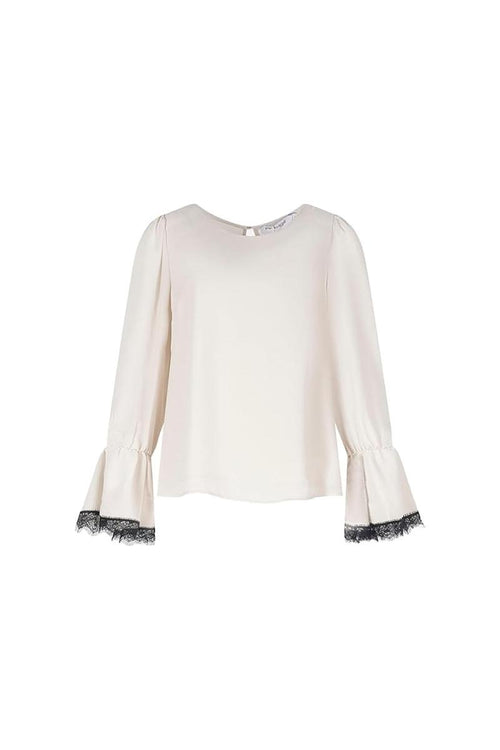 BLUSA GIROCOLLO CON PIZZO A CONTRASTO 