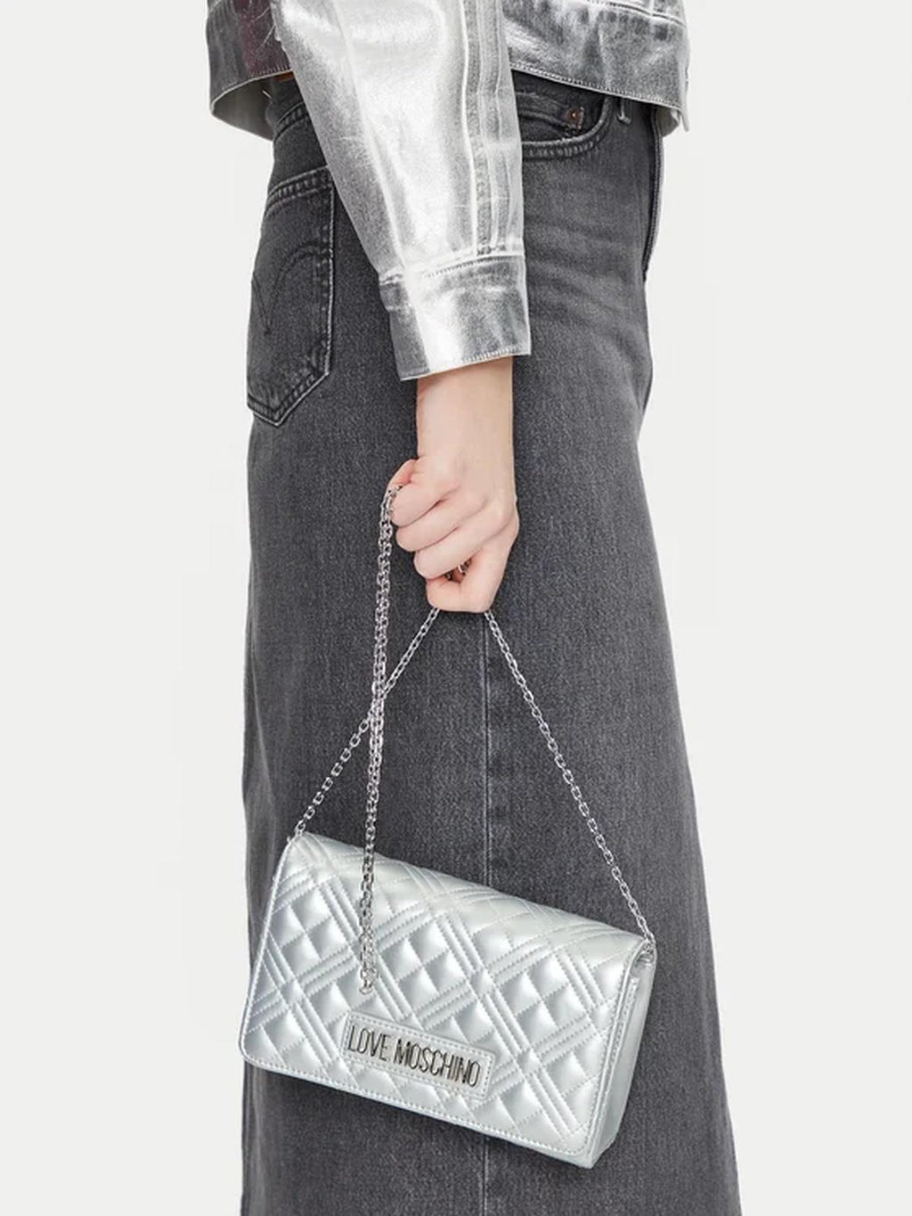 BORSA QUILTED PU METALLIC SILVER 