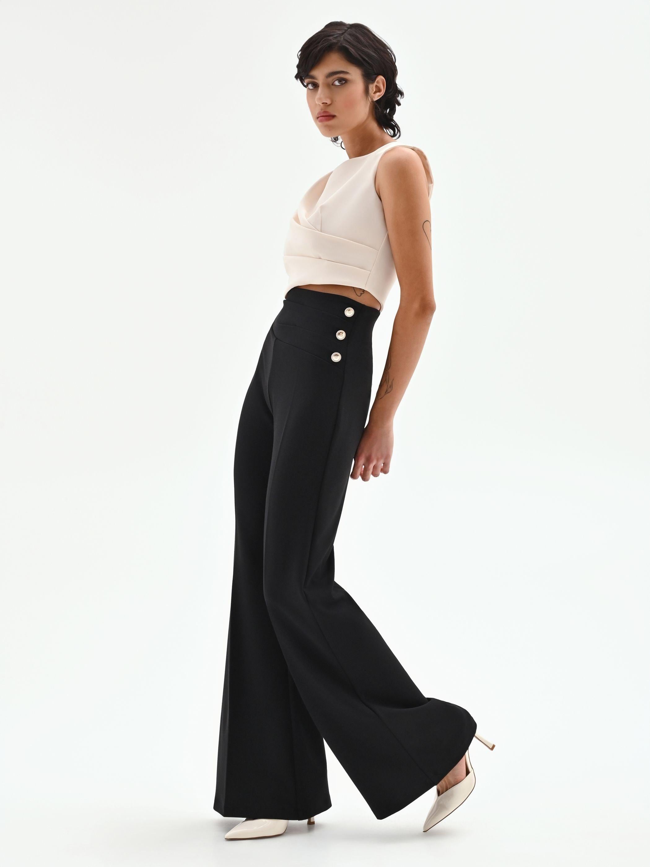 CFC 20264 G-PANTALONE VITA ALTA CON BOTTONI SCUBA 