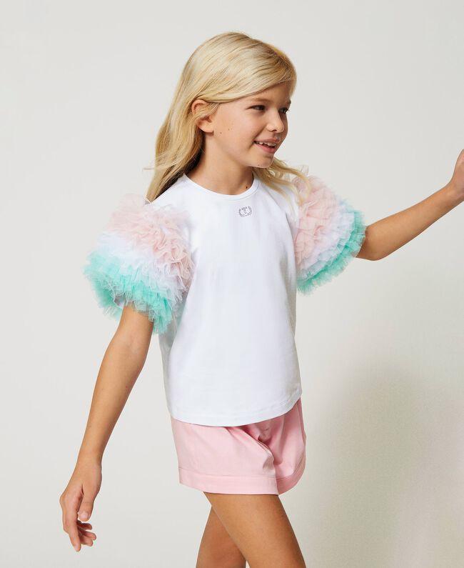 T-SHIRT IN JERSEY C/MANICHE IN TULLE SFUMATO 231GJ2Q83/10515 TWINSET