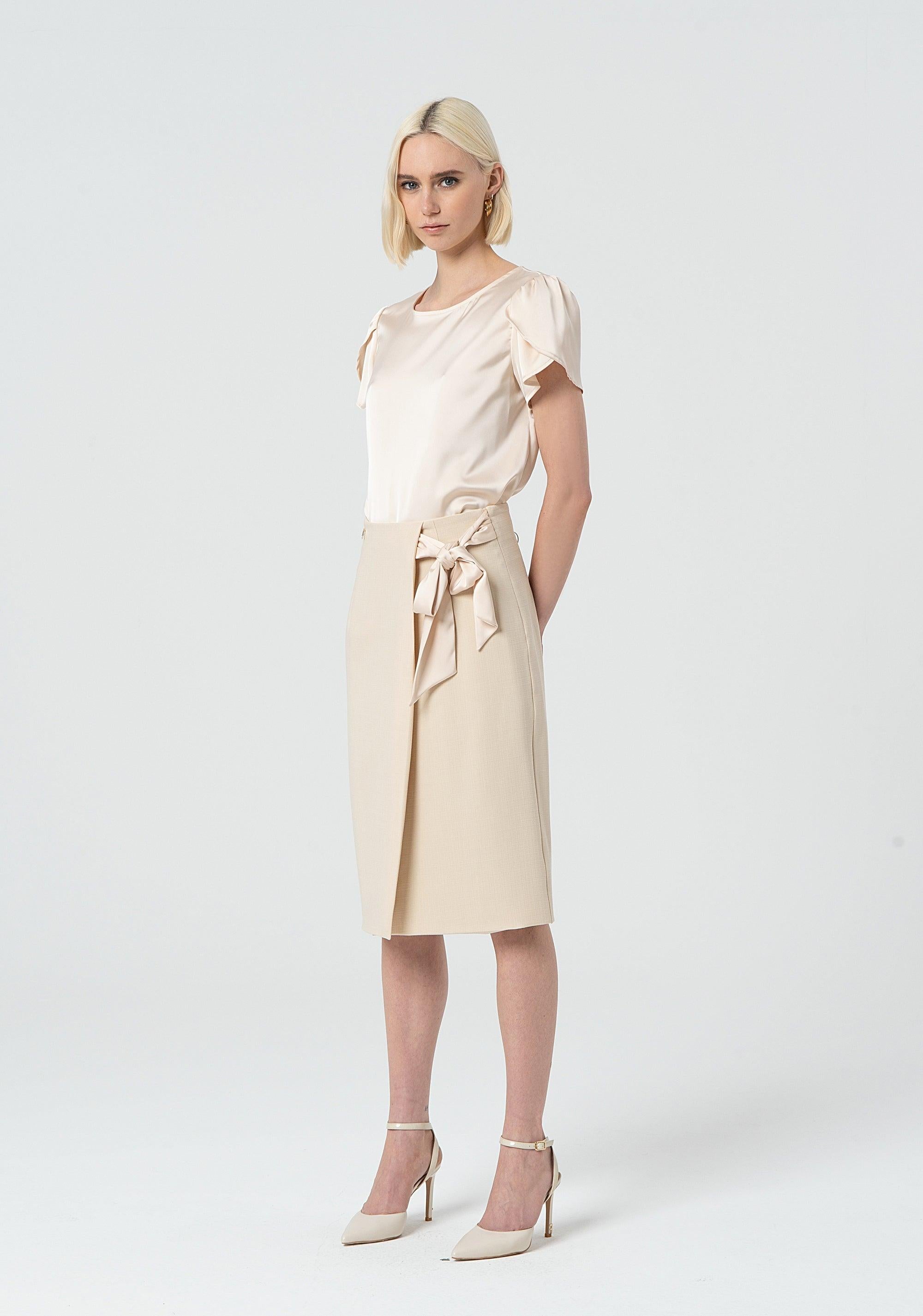 MIDI SKIRT WITH FAKE BOW CLOSURE SA 