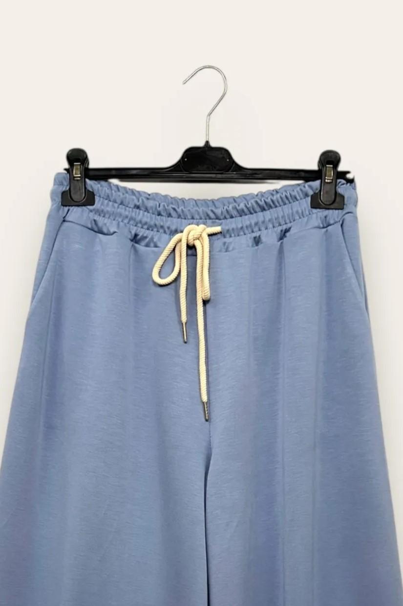 Pantalone a palazzo in scuba con coulisse CL-10671-CL-2953/Azzurro LOVEme