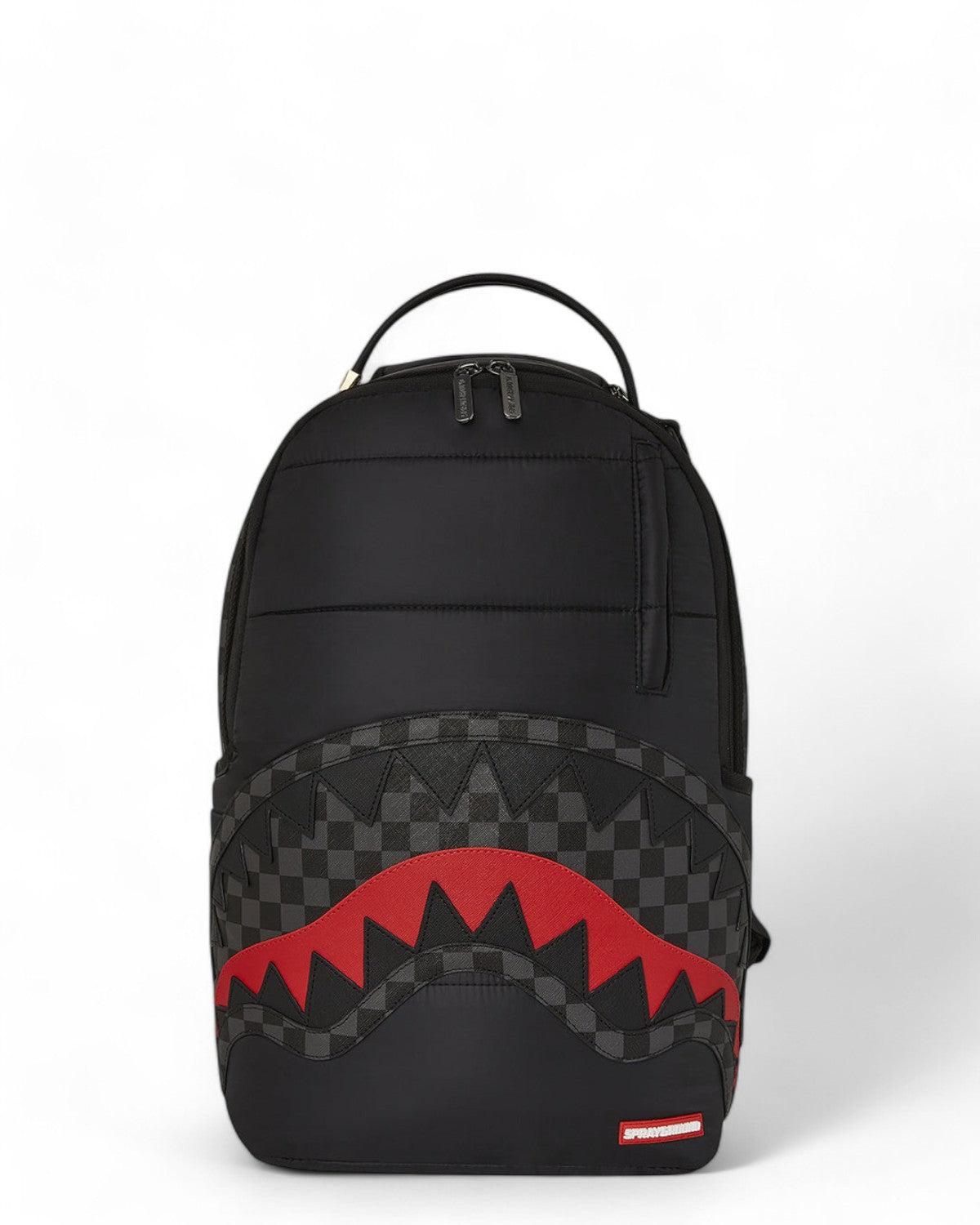 BLACK PUFFER GREY CHECK U BACKPACK 