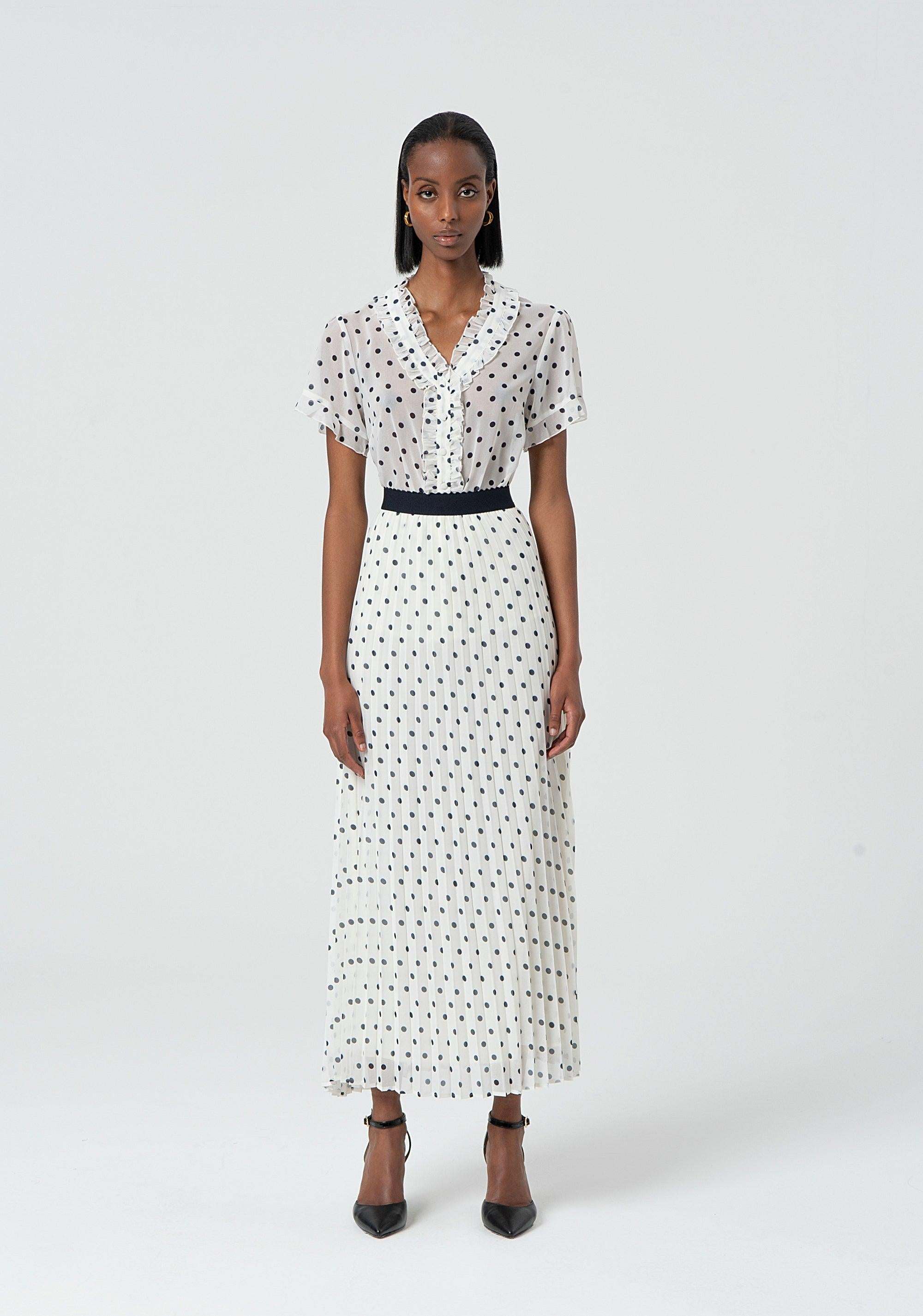 MAXI PRINTED PLISSE' SKIRT CREAMBLU 