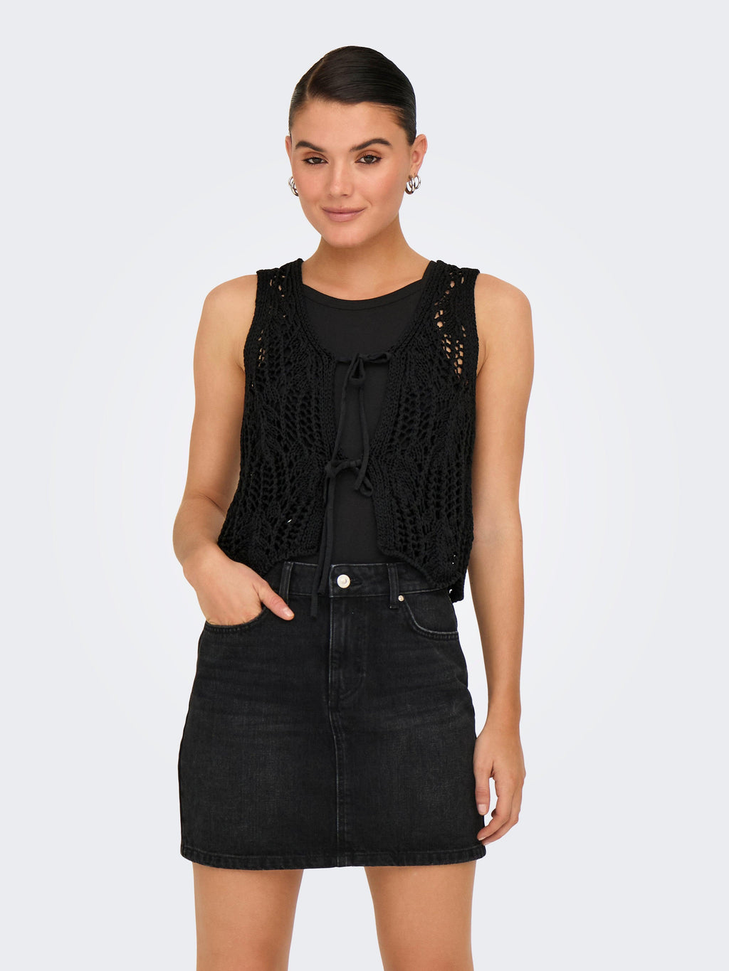 ONLLIZZY LIFE SL CROCHET TIE VEST KNT 