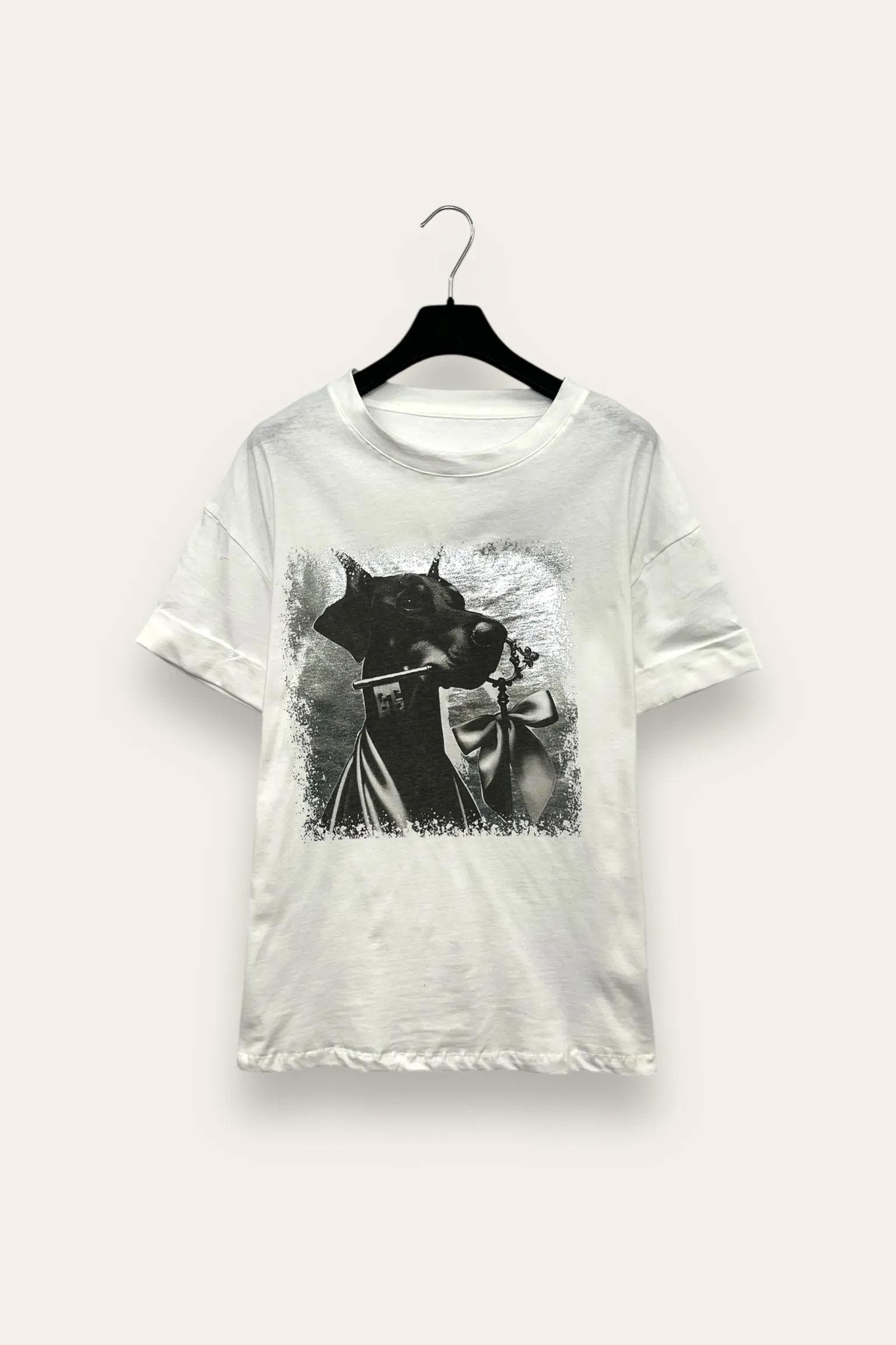 T-shirt stampa cane con chiave VB-10746/Bianco LOVEme