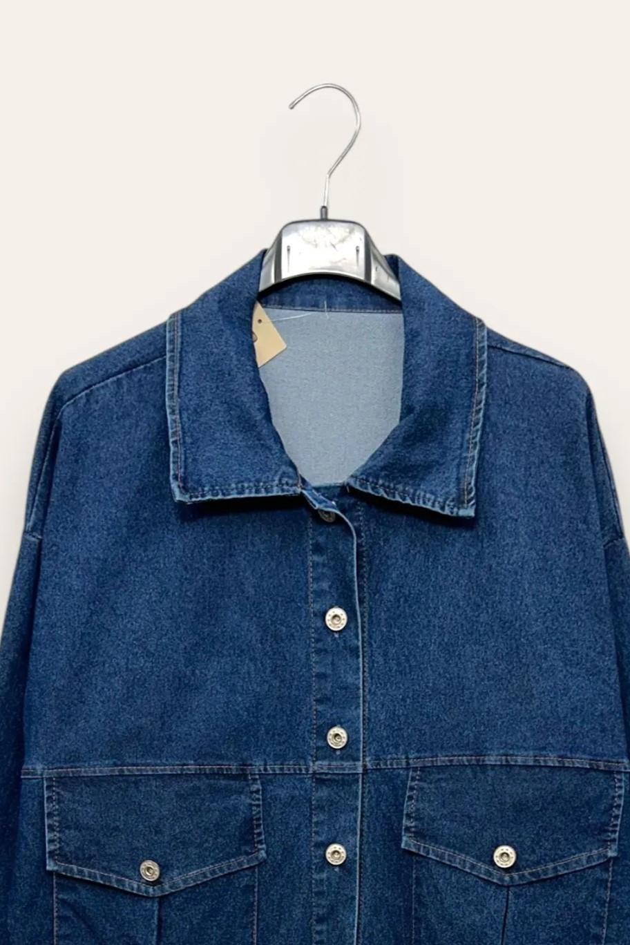 Giacca in jeans con tasconi ES-10648-ES-3887/Blu Jeans Scuro LOVEme