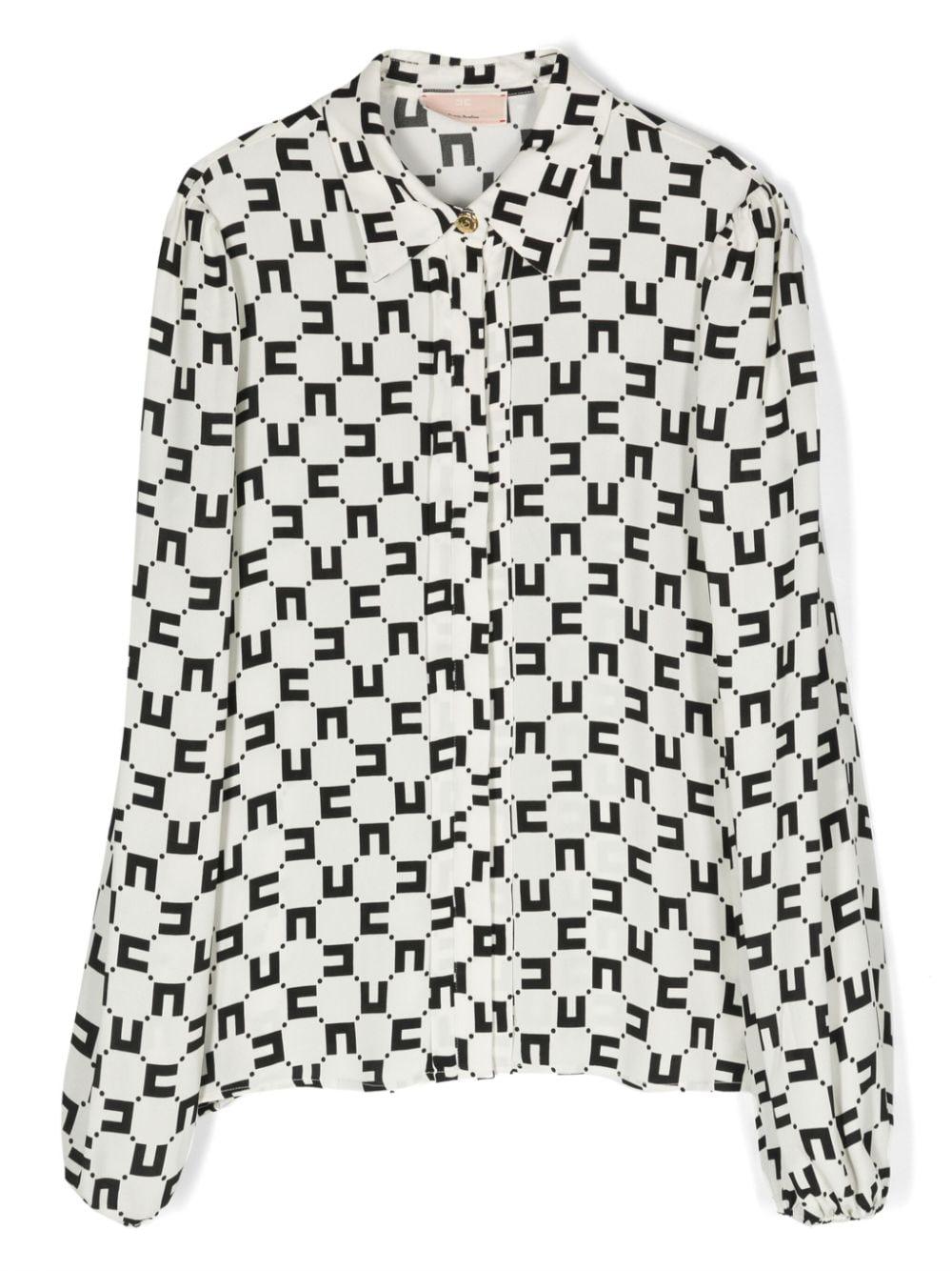 CAMICIA IN VISCOSA STAMPA LOGO CUBICO BURRO/NERO EFCA230 0 VI014/D027 ELISABETTA FRANCHI La Mia Bambina