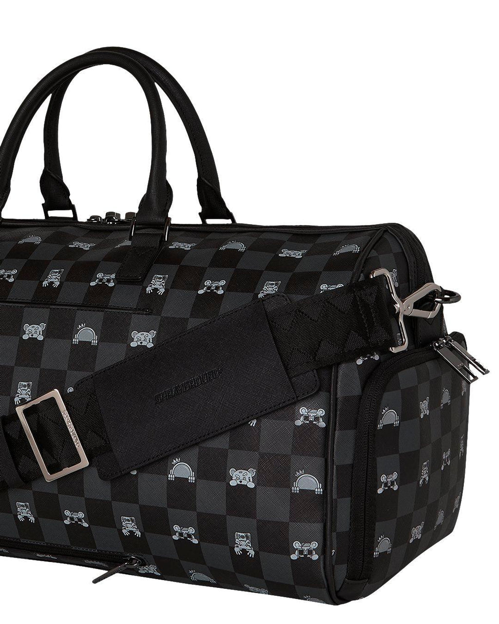 GRAY PEEKING CHARACTER CHECK<BR/>DUFFLE 