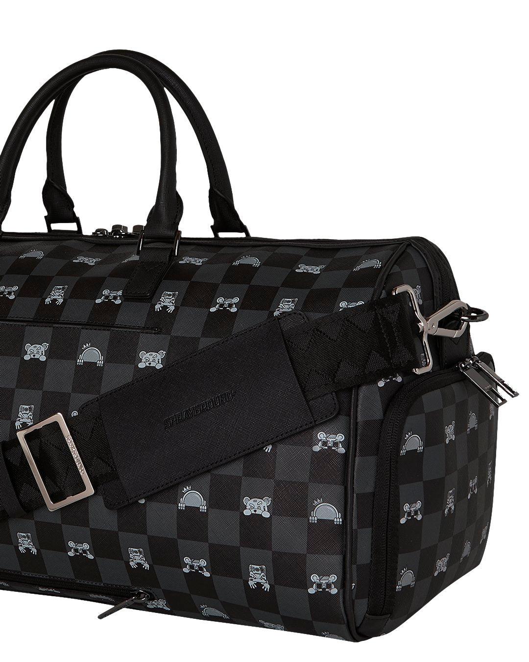 GRAY PEEKING CHARACTER CHECK<BR/>DUFFLE 