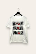 T-shirt con stampa donna con labbra a contrasto VB-10779/Bianco LOVEme