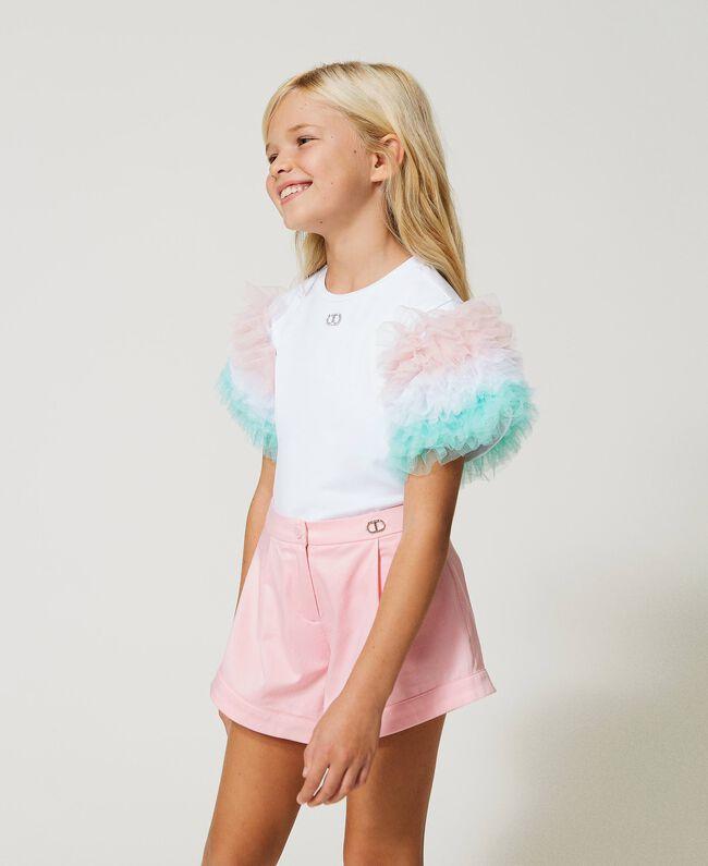 T-SHIRT IN JERSEY C/MANICHE IN TULLE SFUMATO 231GJ2Q83/10515 TWINSET