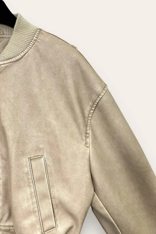 Bomber corto in ecopelle, effetto vintage YY-10721/Beige LOVEme
