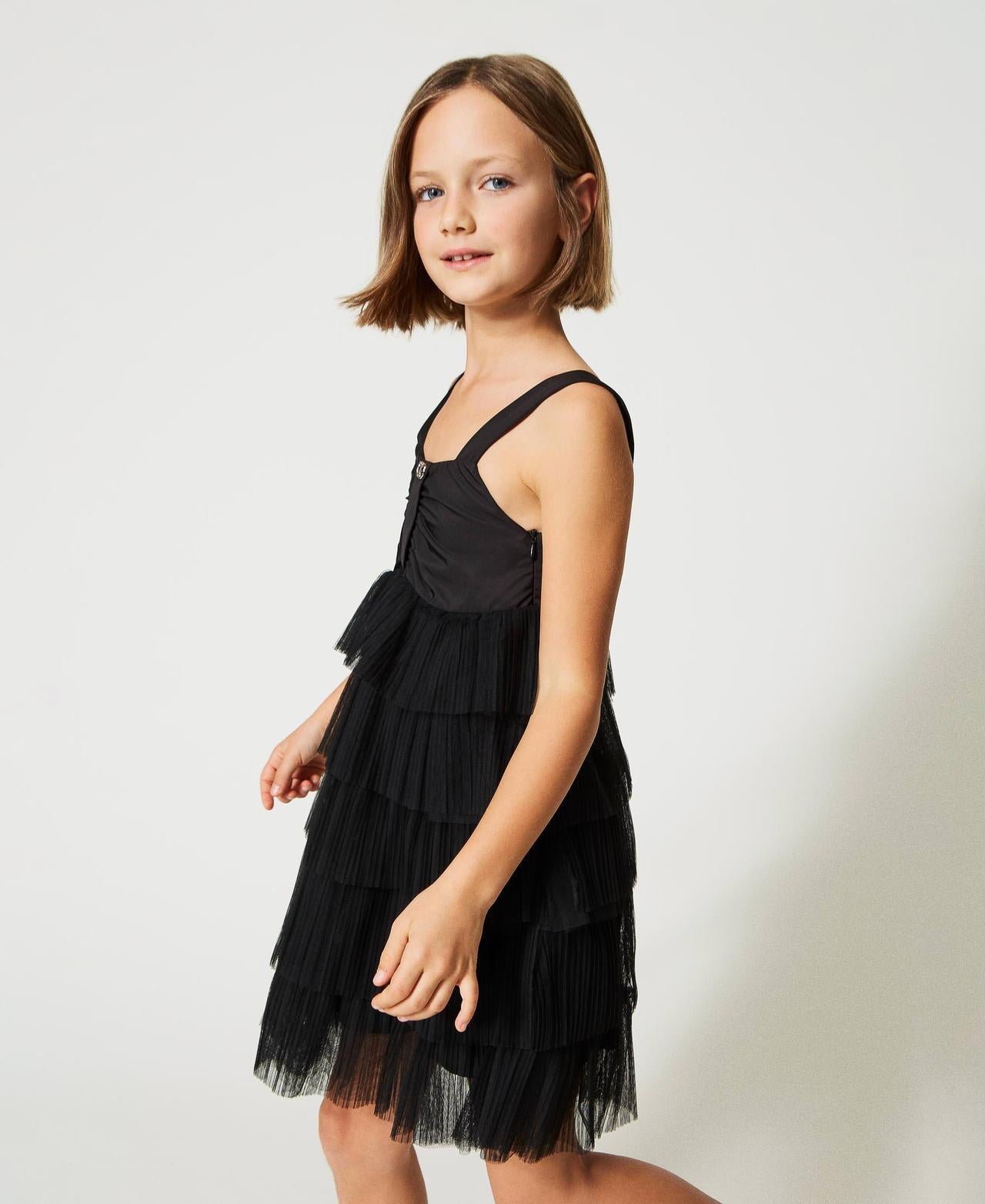 ABITO CORTO A BALZE IN TULLE CON CORPINO IN TAF 