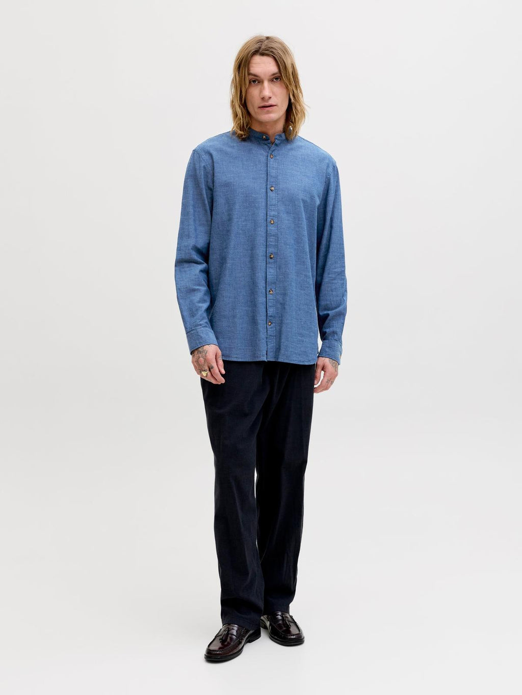 JJESUMMER LINEN BLEND BAND SHIRT L/S SN 